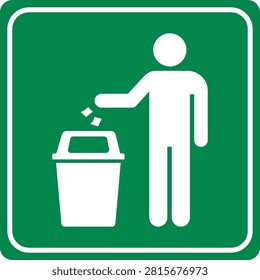 Person throwing trash into bin, clean design, waste management concept