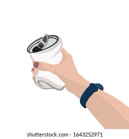 Person throws garbage into garbage can. Vector illustration.