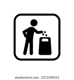 A person throws garbage in the trash. The icon of the waste disposal site. EPS10