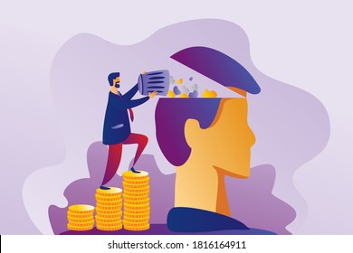 A person throws rubbish at another human head. The concept of politics, coaching, trainings, psychologist.