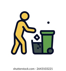 La persona arroja basura a la basura. Ilustración de símbolo de icono