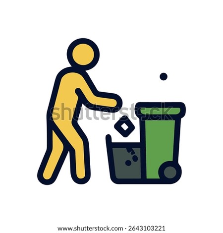Person throws trash into trashcan. Icon symbol illustration
