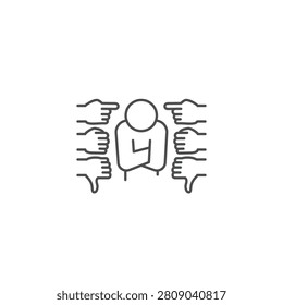 Person with thumbs down hands around them