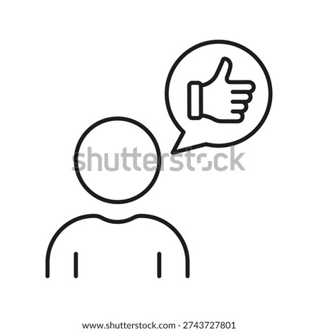 Person With Thumbs Up Speech Bubble Line Icon. Positive Feedback, Approval, Communication Outline Symbol. Customer Satisfaction And Social Interaction. Editable Stroke. Isolated Vector Illustration.