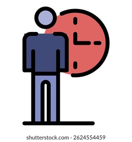 Symbol für Person und Zeit. Umriss Person und Zeit, Vektorsymbol, Farbe, flach, einzeln