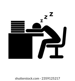 Person tired and sleeping from work silhouette icon. Vector.