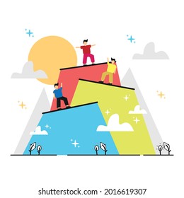 Person Top Achievement Success Progress Illustration Design. Goal Mountain Peak Success Illustration Concept Design.