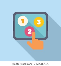 Person is touching a button on the screen of a tablet computer, making a choice