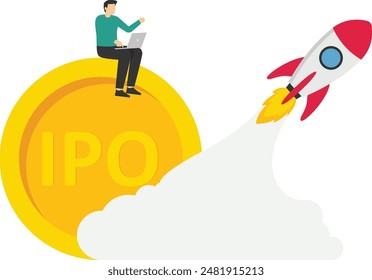 Person Trading on IPO Initial Public Offering, Business Startup und Börsenkonzept

