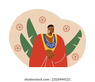 Person in traditional African clothes, flat vector illustration isolated on white background. Culture and traditions of Africa. Black man wearing national costume.