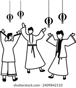 Person Traditional costumes vector design, Chinese New Years Eve symbol, Year of the Dragon sign, China Spring Festival scene stock illustration, People wearing Hanfu and doing dress-up party concept