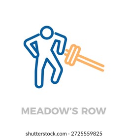 Person training with meadow's row exercise, focusing on back and core muscles for strength and bodybuilding workout. Vector thin line icon illustration with editable stroke