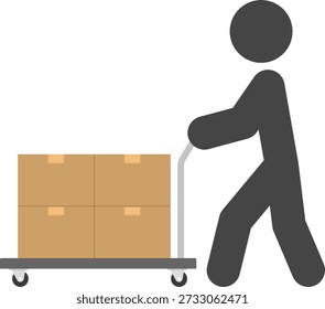 Una persona que transporta cajas de cartón con un camión de mano