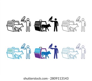 Person transporting pets in a carrier and on hand. pet travel, animal rescue, humane transportation concept.