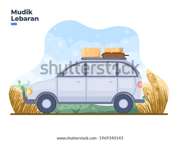 Person travel back to hometown village with ride\
a car to celebrate Eid with family. Mudik or Pulang Kampung\
Indonesian tradition while eid al fitr. Return to hometown,\
tradition mudik\
lebaran.