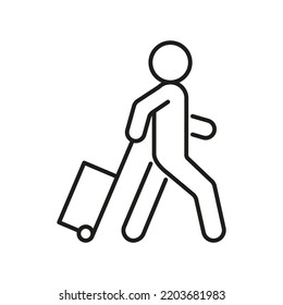 Person travel with suitcase, tourist, line icon. Vacation, journey with bag. Vector outline sign