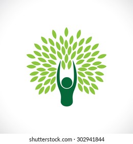 persona como árbol uno con la naturaleza - el concepto de estilo de vida ecológico vector. Este icono de línea también representa armonía, unión, desarrollo sostenible, equilibrio natural, desarrollo, relación simbiótica