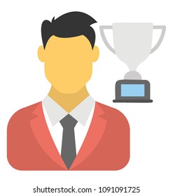 
A person with a trophy showing him to be a winner
