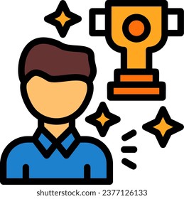 Person with a trophy for winning a competition Line Filled Vector Icon