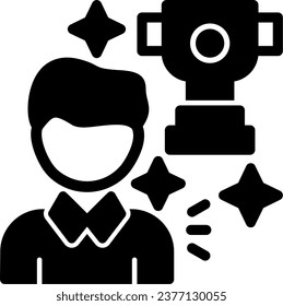 Person with a trophy for winning a competition Solid Glyph Vector Icon