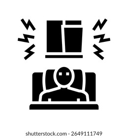 person trying sleep loud noise outside glyph icon vector. person trying sleep loud noise outside sign. isolated symbol illustration