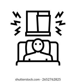 pessoa tentando dormir ruído alto fora da linha ícone vetor. pessoa tentando dormir ruído alto fora sinal. isolado contorno símbolo ilustração preta
