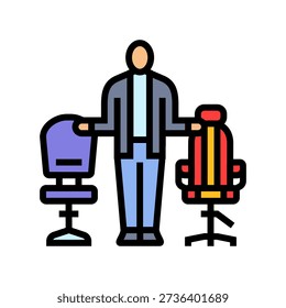 person two different office chairs color icon vector. person two different office chairs sign. isolated symbol illustration