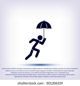 A person with an umbrella icon