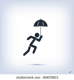 A person with an umbrella icon