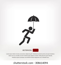 A person with an umbrella icon