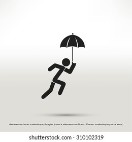 A person with an umbrella icon