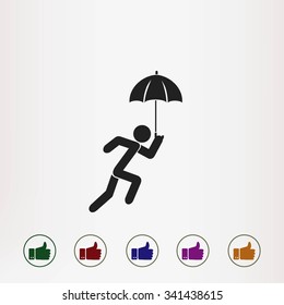 A person with an umbrella icon