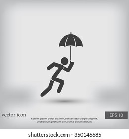 A person with an umbrella icon