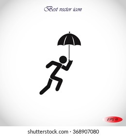 A person with an umbrella icon