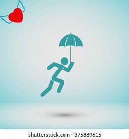 A person with an umbrella icon