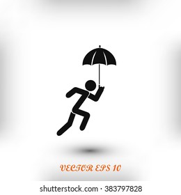 A person with an umbrella icon