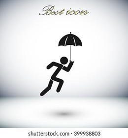 A person with an umbrella icon