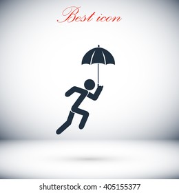 A person with an umbrella icon