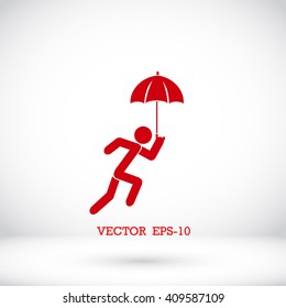 A person with an umbrella icon