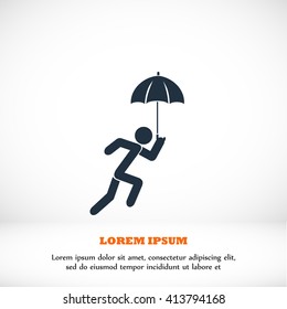 A person with an umbrella icon