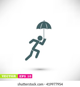 A person with an umbrella icon