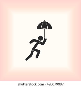 A person with an umbrella icon