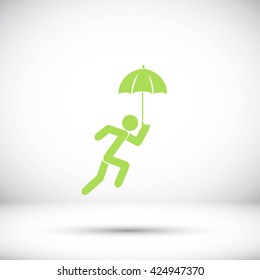 A person with an umbrella icon