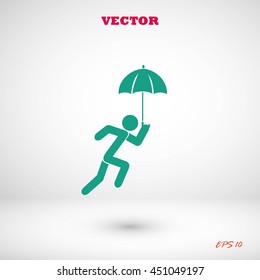 A person with an umbrella icon