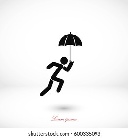 A person with an umbrella icon, flat design best vector icon