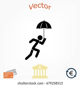 A person with an umbrella icon, flat design best vector icon