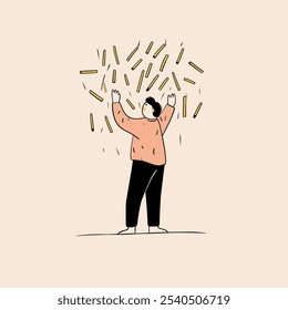 Person under falling fries, simple illustration