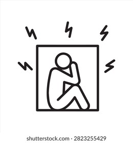 Person is under stress, linear icon. Locked away from external stimuli. Fear of open space. Panic. Line with editable stroke.