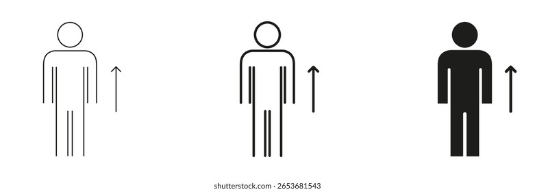 Person With Upward Arrow Icon Set. Growth, Progress, And Development Symbol Collection. Personal Improvement, Career Advancement, And Success. Isolated Vector Illustration.