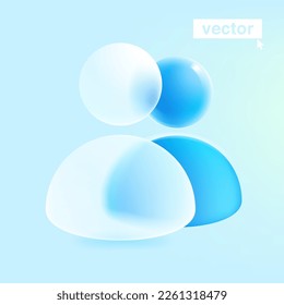 Person user icon in glassmorphism style. 3D avatar made of matte glass and blue copy on back with blur. Vector emblem for social presentation, UI screen, business banner, app design.